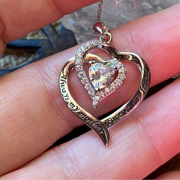 Always My Mother Forever My Friend Sterling Silver CZ Necklace - Picture 5 of 7